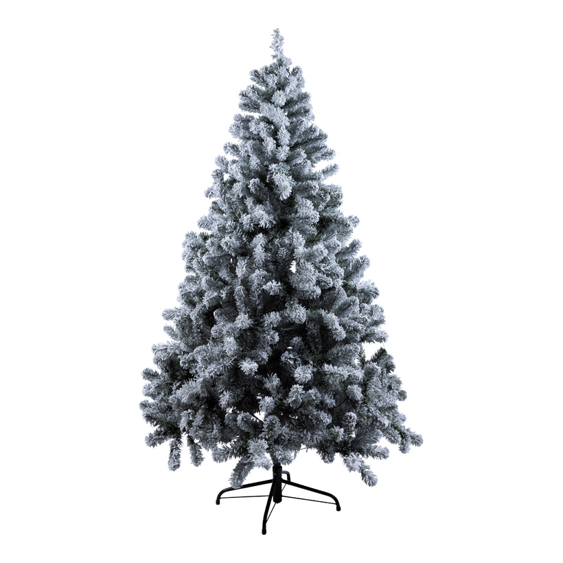 Noble fir, 150cm Ø 88cm with 200 warm white LEDs, 350 tips, out of plastic (PVC), snowed, with metal stand