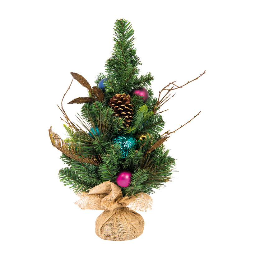 Pine tree, 60cm decorated, baubels & cones