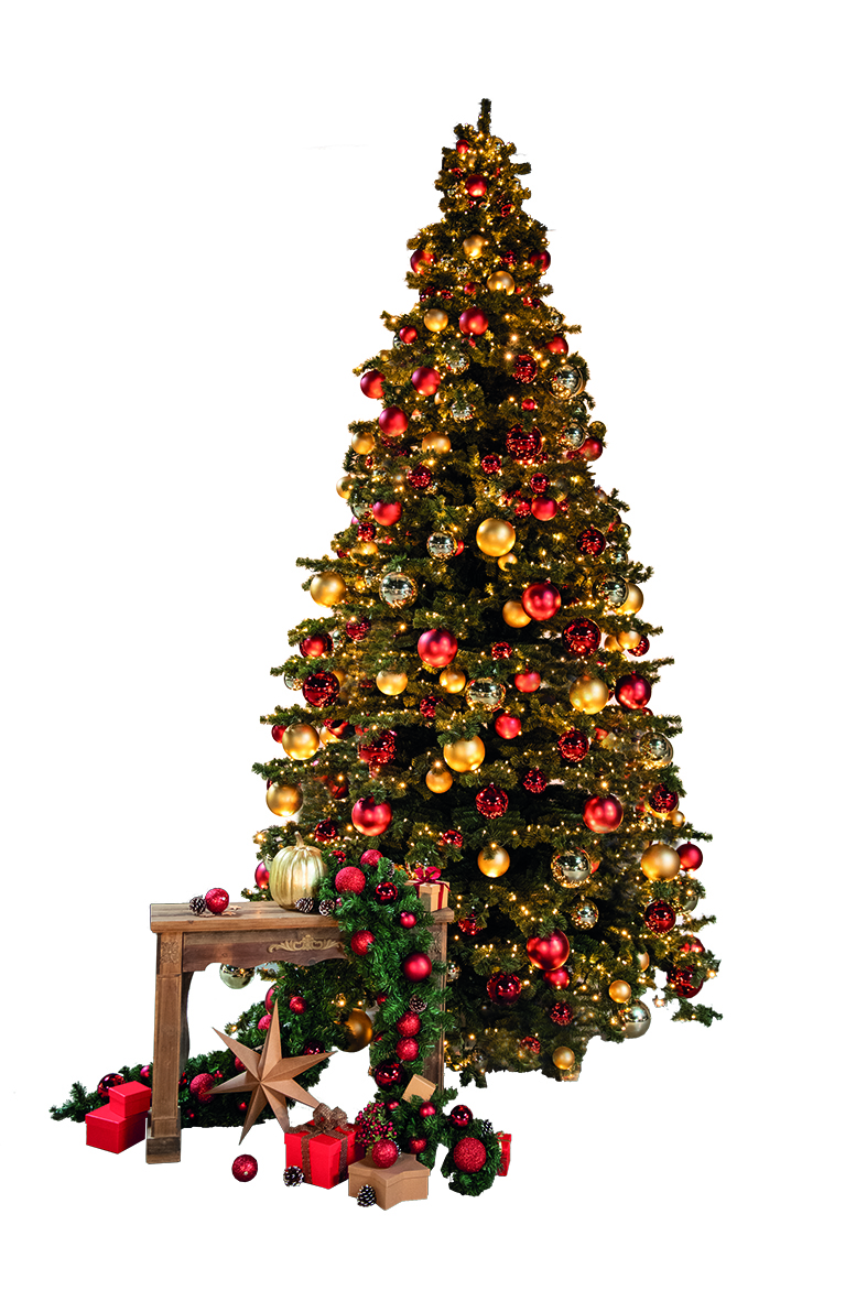 # Giant tree, 300cm Ø 200cm with 3.360 tips, with metal stand, for indoor, 15 light chains a 10m and 100 LEDs, 36V, total 288 balls in 5 different diameters