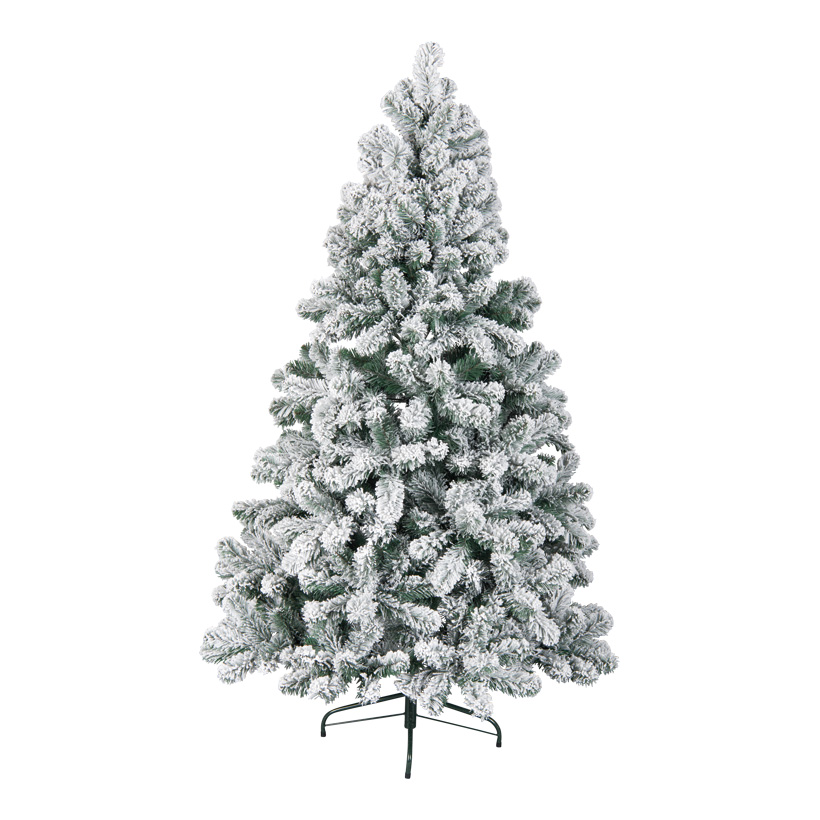 Noble fir, 150cm Ø 90cm 343 tips, out of plastic, snowed, with metal stand