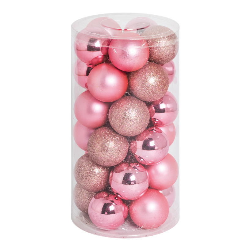 30 Christmas balls, pink, Ø 6cm 12x shiny, 12x matt, 6x glittered