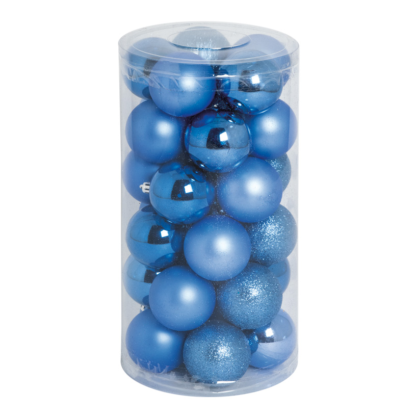 30 Christmas balls, blue, Ø 6cm 12x shiny, 12x matt, 6x glittered
