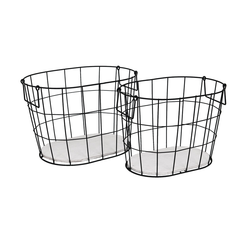 # Metal baskets, 33x23x23cm + 36x26x24,5cm, set of 2, oval, with wooden lid and handles