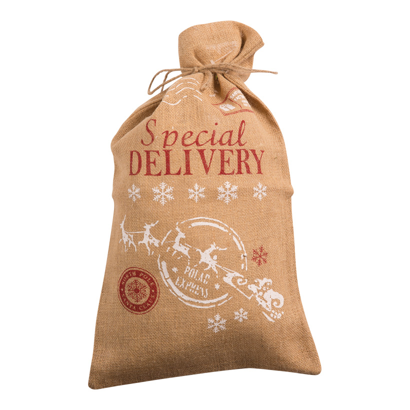 Jute gift bag, 50x30cm Special Delivery, printed, with cord