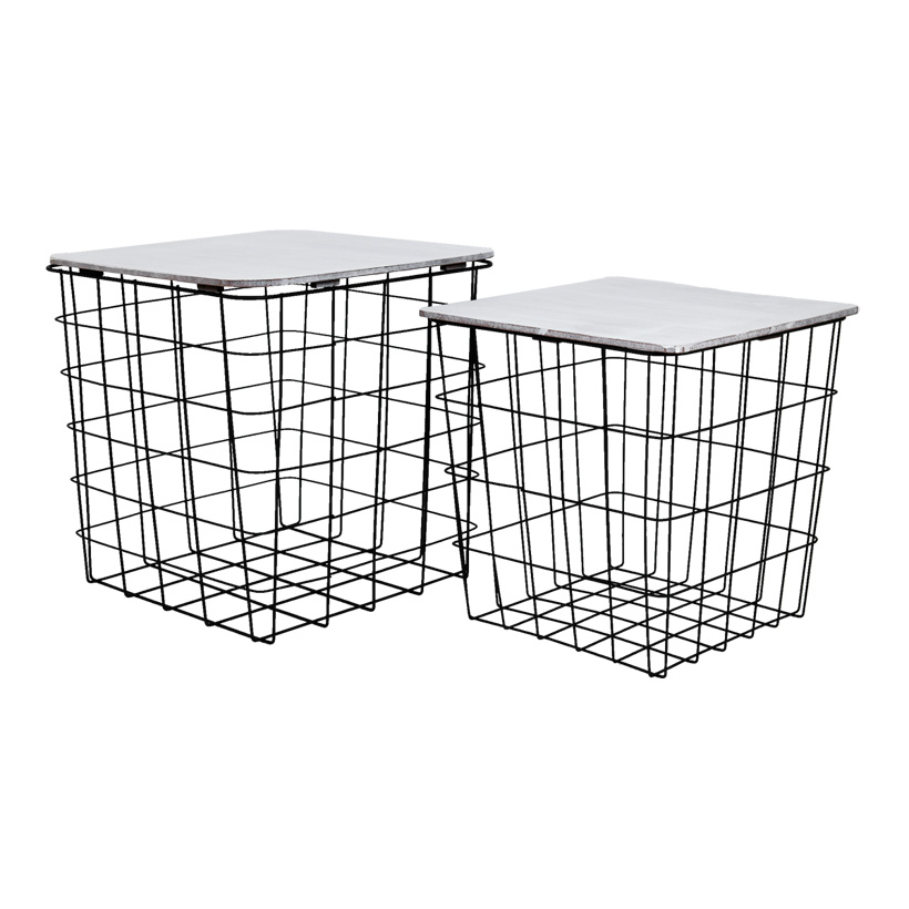 # Metal baskets, 27x27x28cm 30,5x30,5x31cm set of 2, square, with wooden lid
