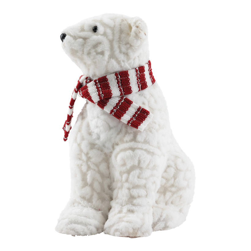 Polar bear, 29x25cm out of styrofoam/textile, sitting, with scarf