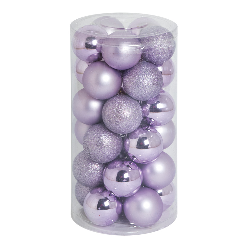 30 Christmas balls, lilac, Ø 6cm 12x shiny, 12x matt, 6x glittered