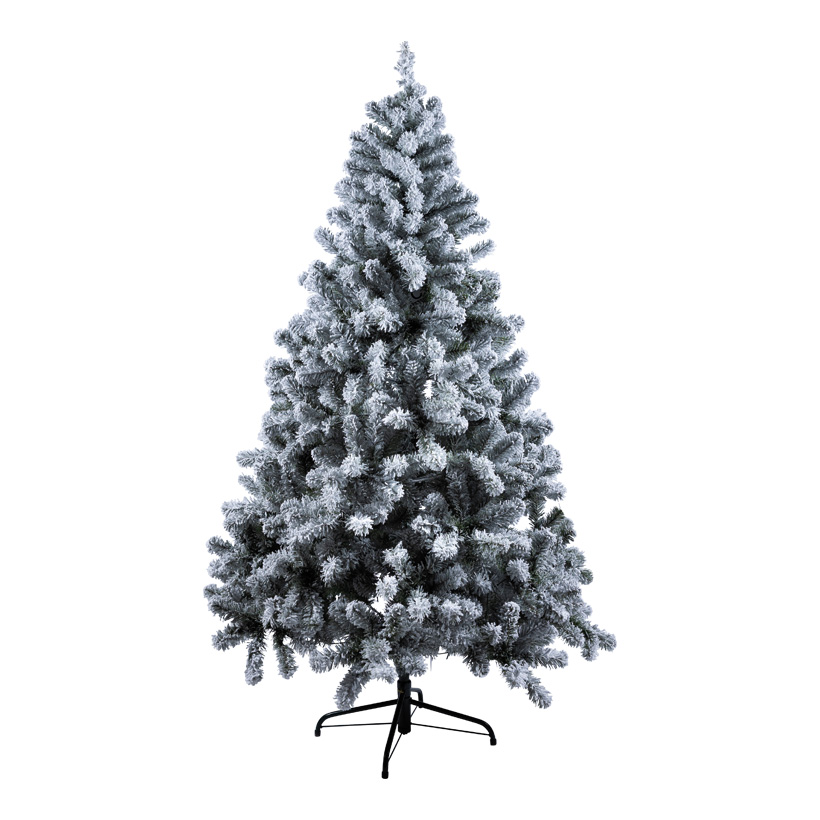 Noble fir, 210cm Ø 125cm with 500 warm white LEDs, 860 tips, out of plastic (PVC), snowed, with metal stand