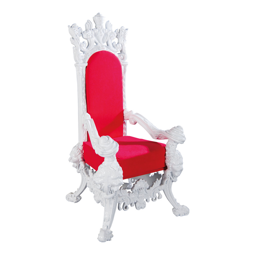 # Christmas throne, 186cm out of fibreglass, with velvet coating, sumptuously decorated with lion heads, upholstered