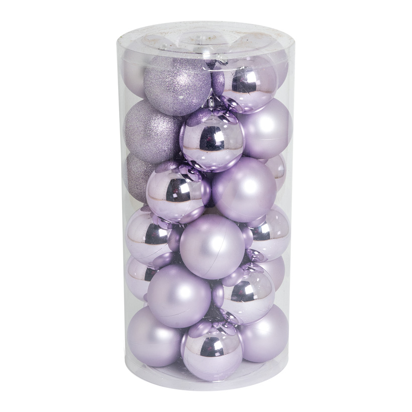 30 Christmas balls, lilac, Ø 8cm 12x shiny, 12x matt, 6x glittered