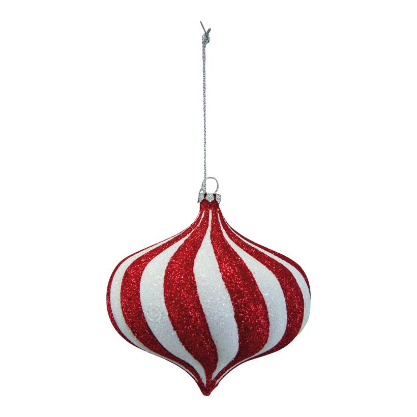 Ornament, Ø 10cm out of plastic, onion-shaped, glitter, with hanger