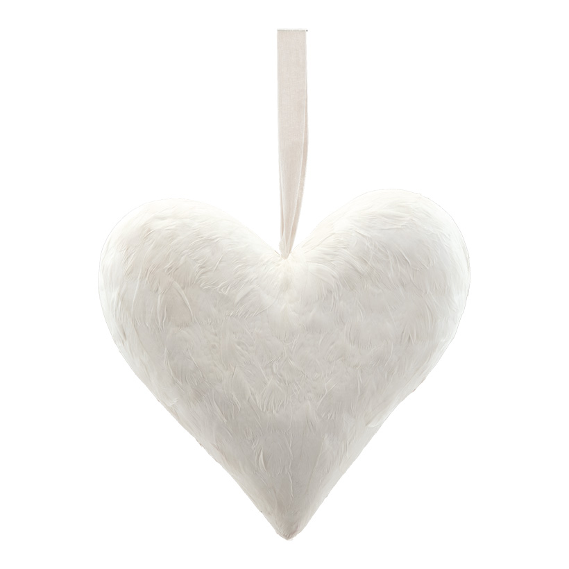 Heart with hanger, H: 32cm covered with feathers, made of hard foam