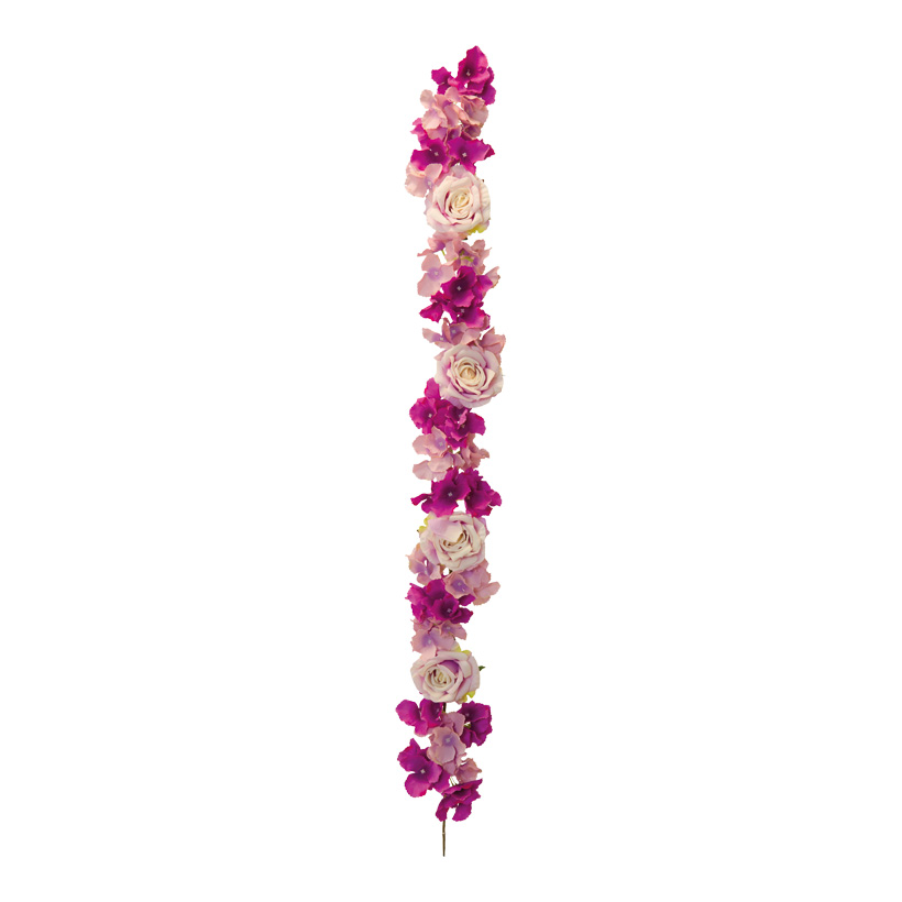 Flower garland, 120cm out of plastic/artificial silk, one sided decorated with flowers & roses, flexible