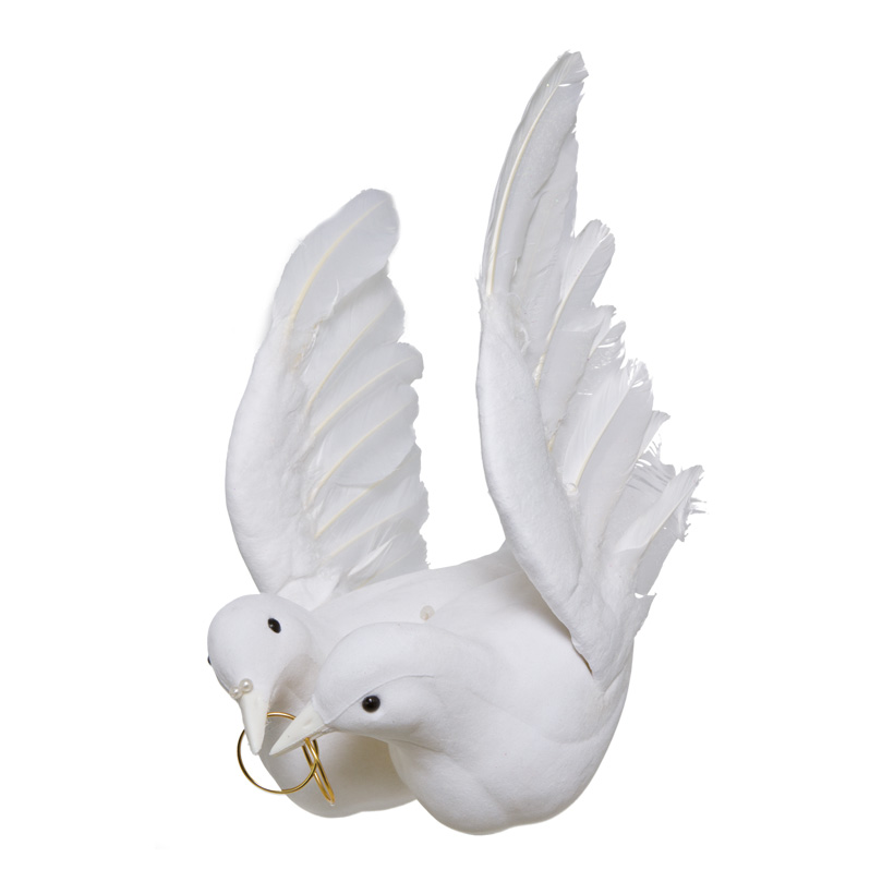 Dove pair with ring, 32cm, styrofoam glued with feathers