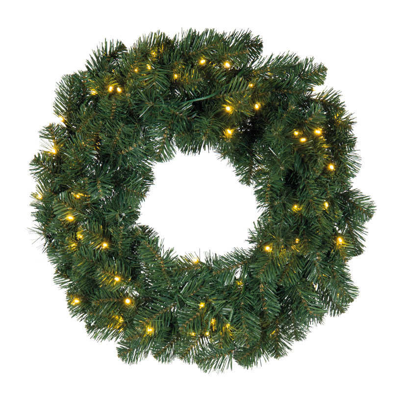 Noble fir wreath, Ø 60cm 150 tips, 60 LEDs, out of plastic, coupleable, for outdoor (IP44 trafo)