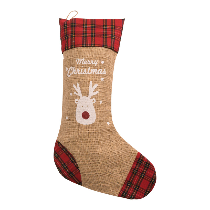 Jute Christmas sock, 52x20cm Rudolph Merry Christmas, printed, with hanger