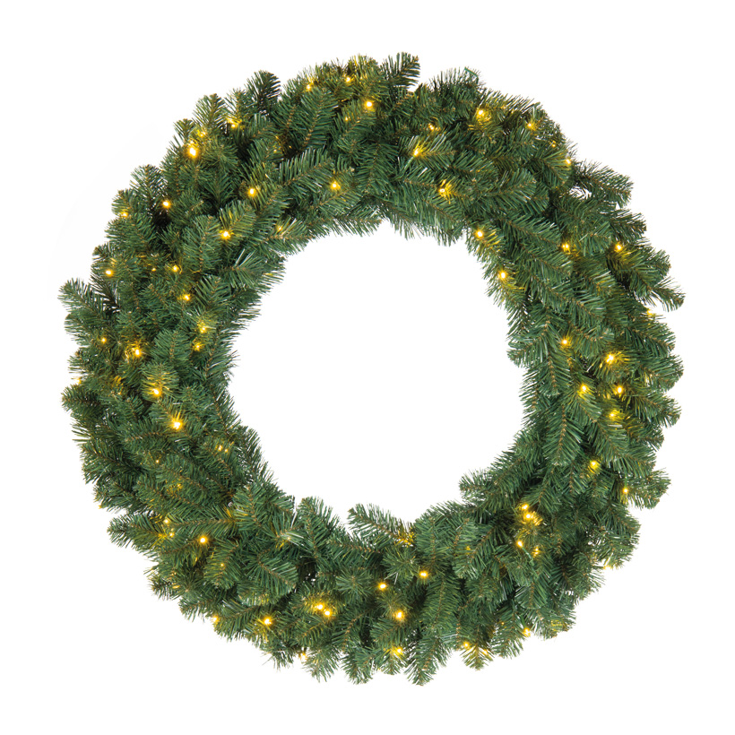 Noble fir wreath, Ø 90cm 320 tips, 120 LEDs, out of plastic, coupleable, for outdoor (IP44 trafo)